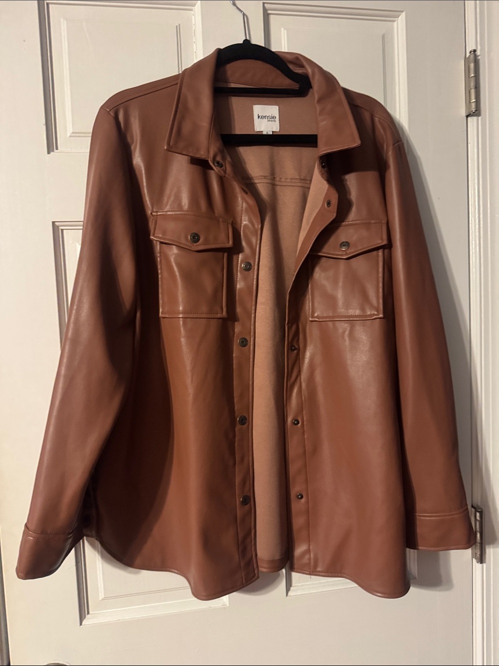 Kensie Tan Brown Faux Leather Shacket Jacket Size Large